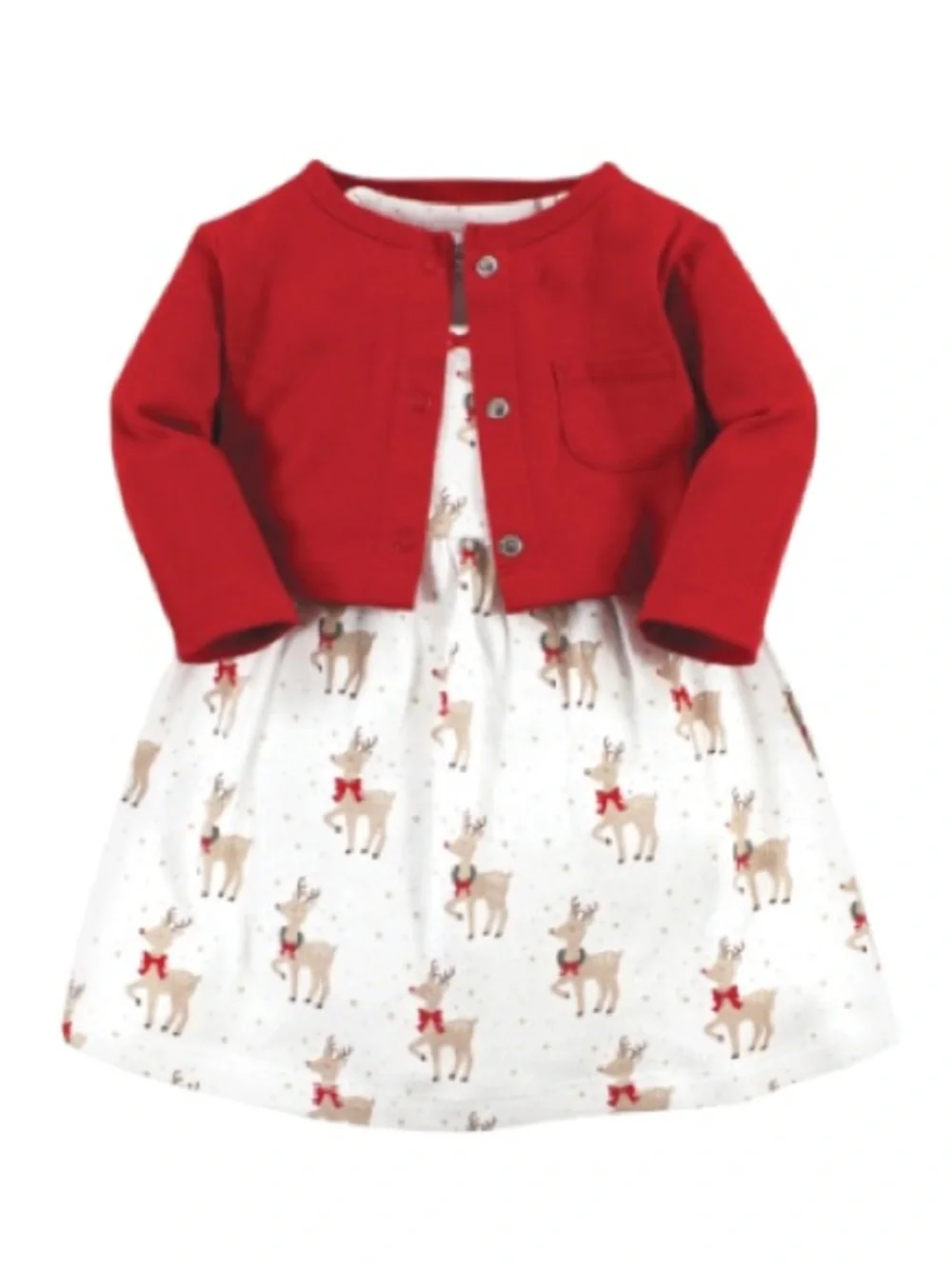 Hudson Baby Girls Red Cardigan and Reindeer Print Dress NWT size 4T